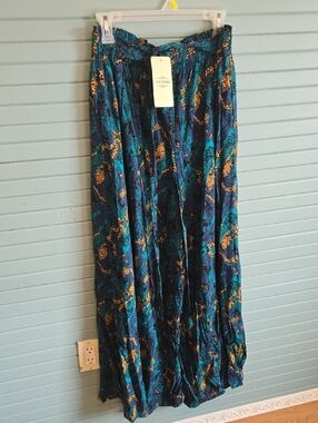 YesNo Teal & Navy Animal-Print Palazzo Pants NWT